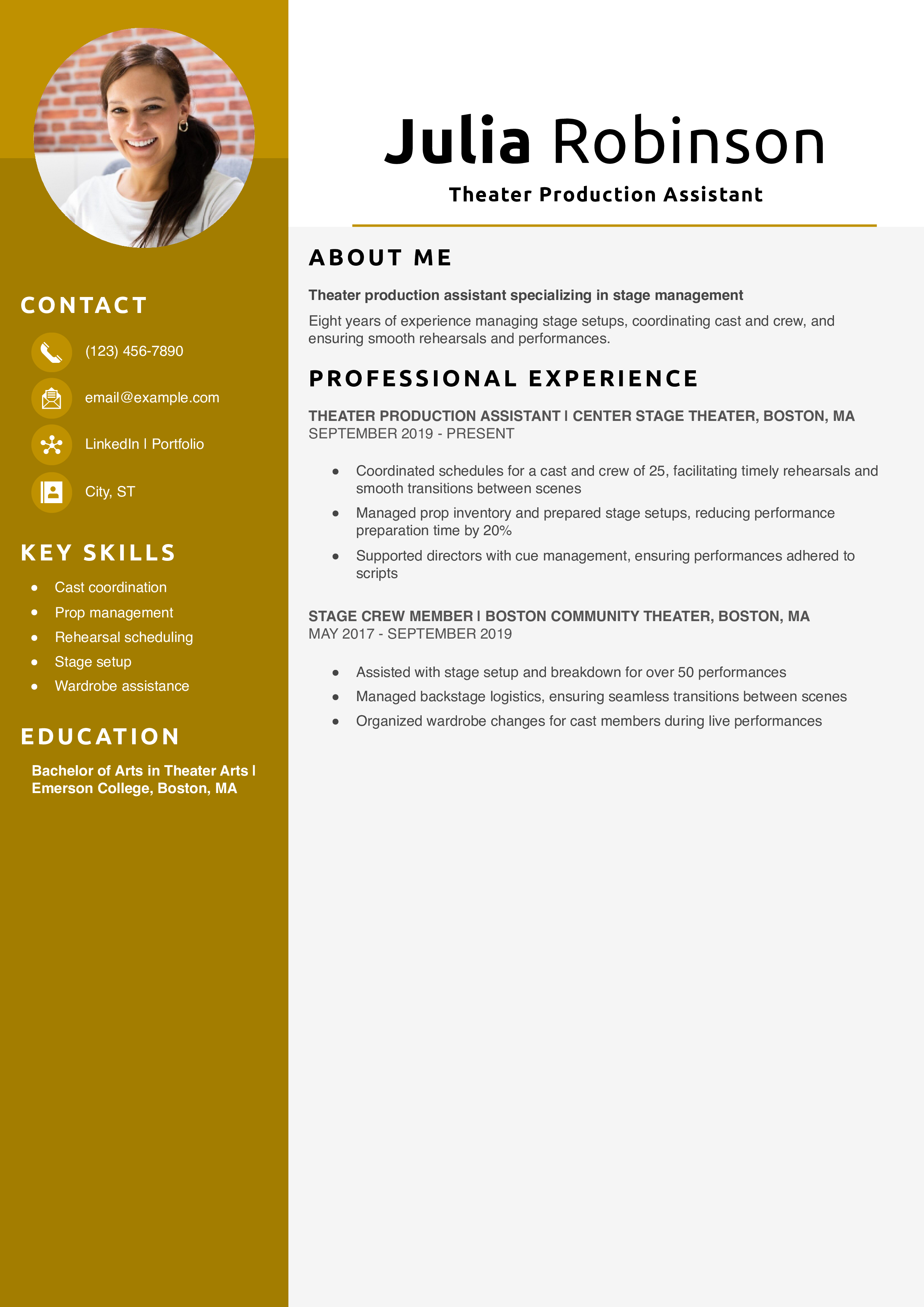 Theater Production Assistant Resume