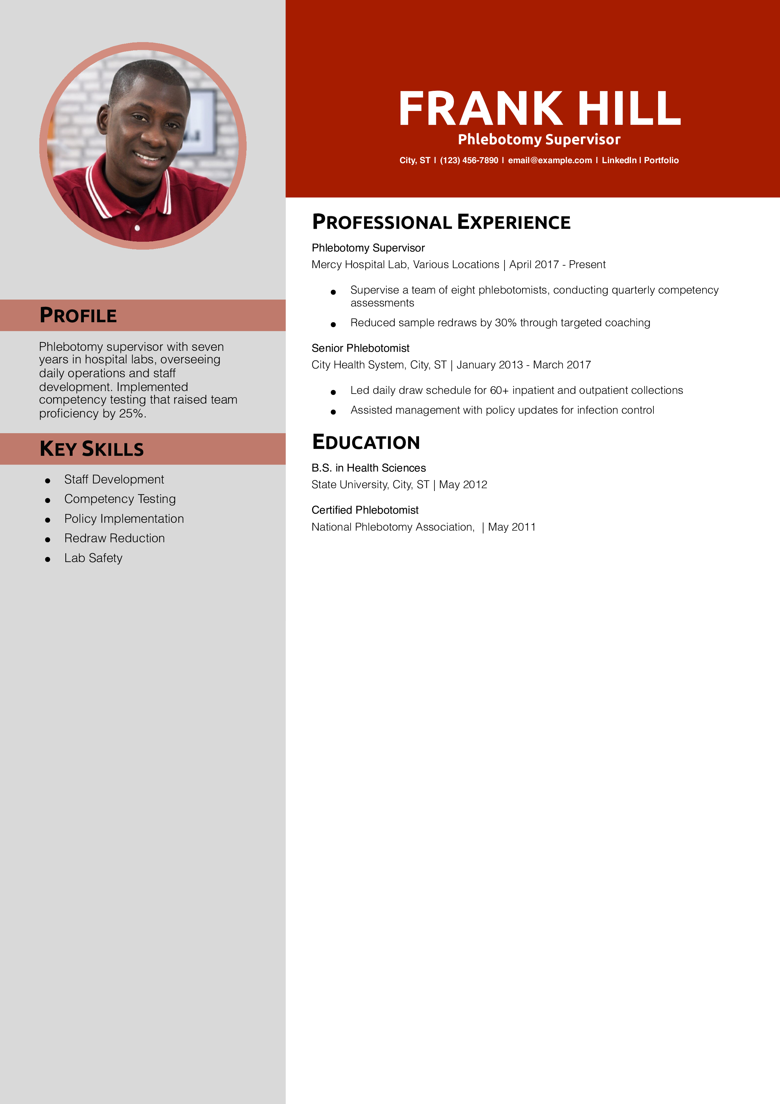 Phlebotomy Supervisor Resume Example