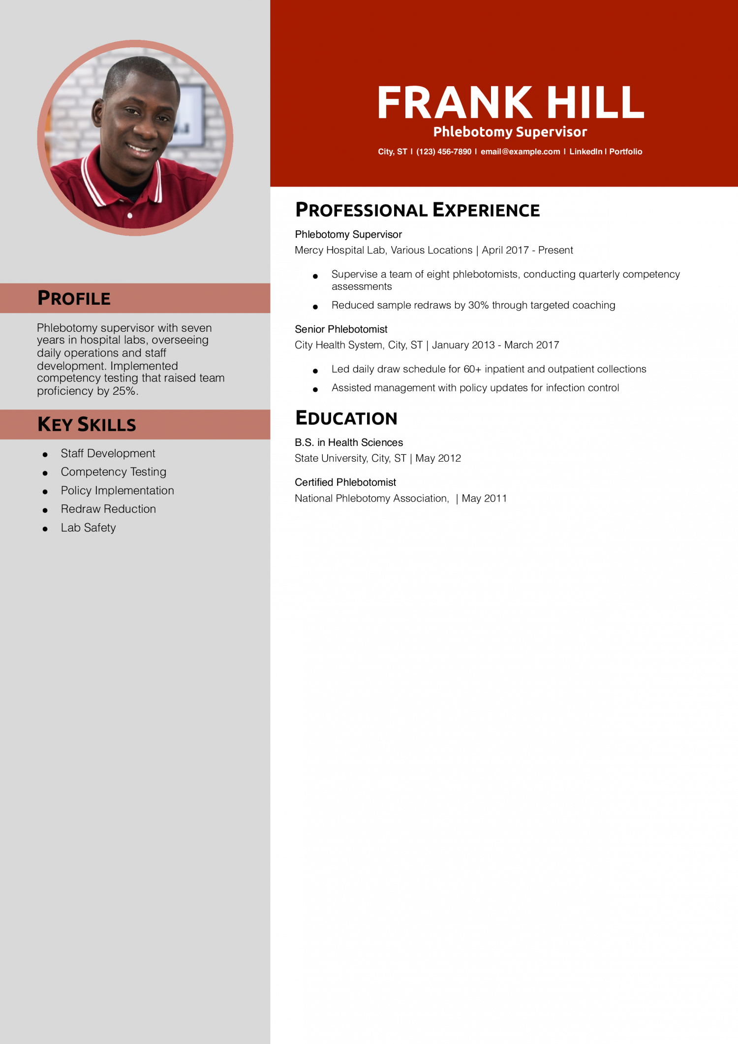 Phlebotomy Supervisor Resume Example