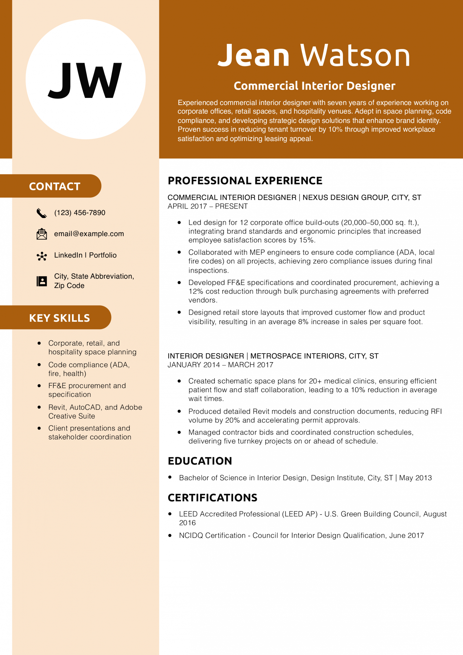 Commercial Interior Designer Resume Example