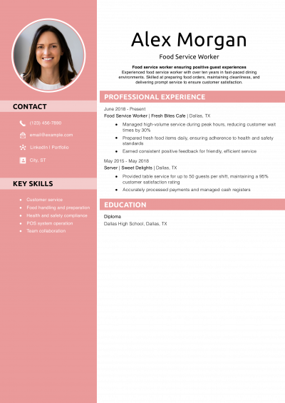 Food Service Worker Resume