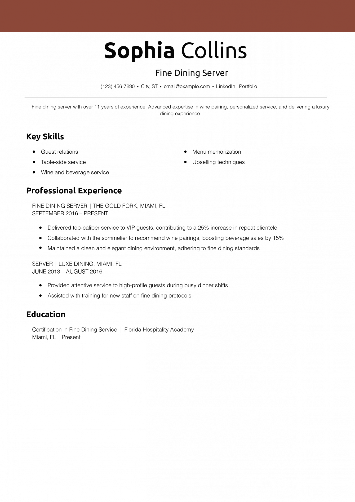 Fine Dining Server Resume