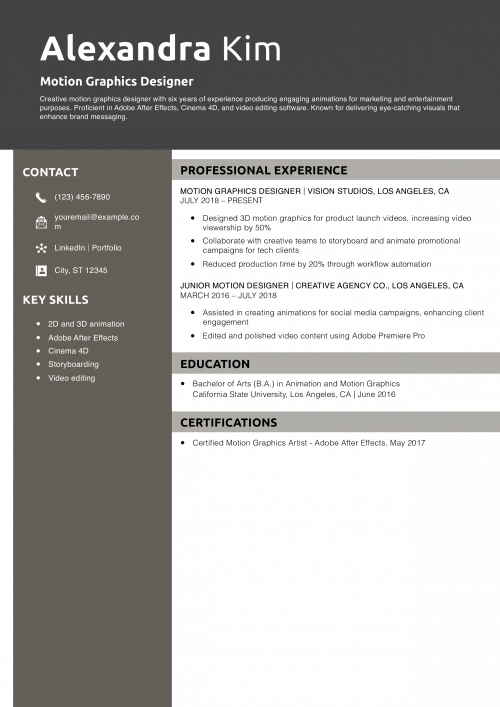Motion Graphics Designer Resume Example