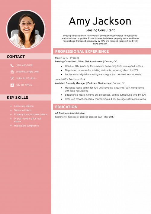 Leasing Consultant Resume Example