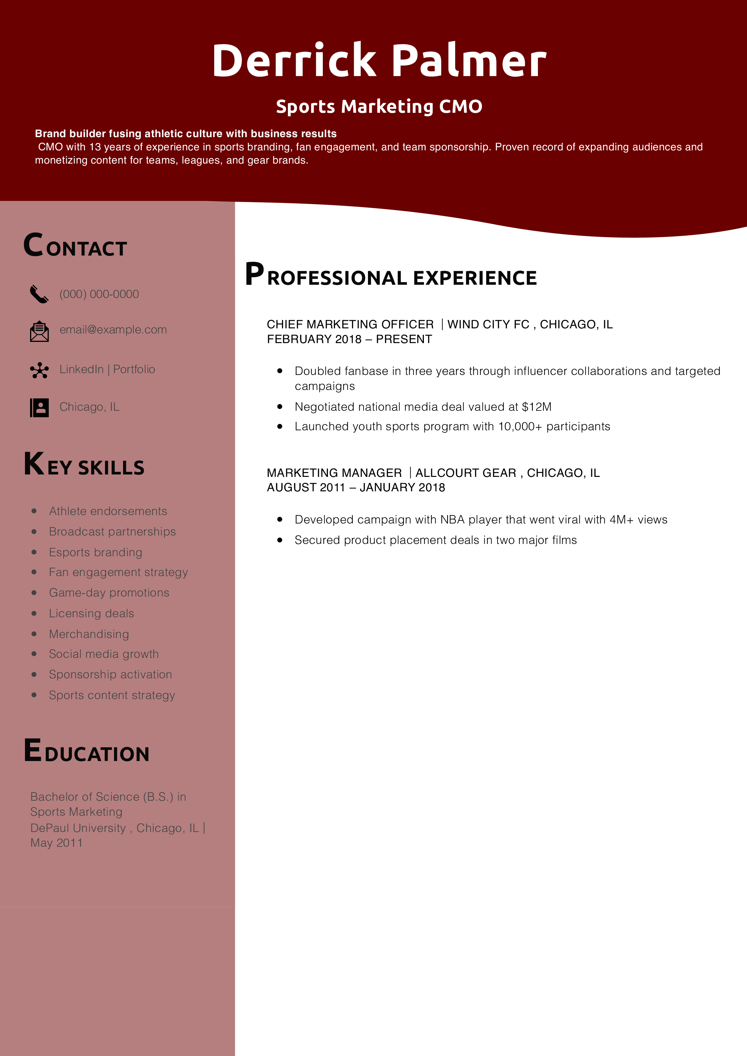 Sports Marketing CMO Resume