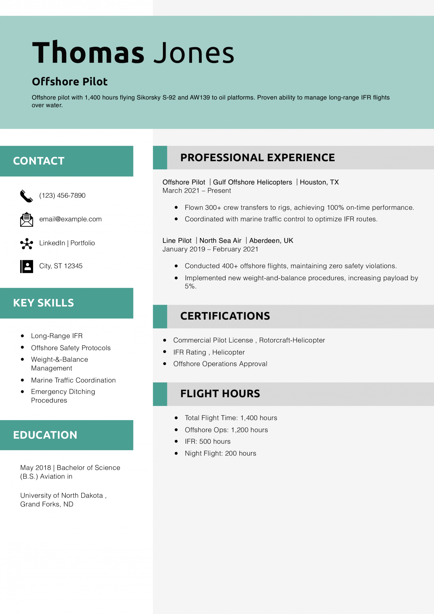 Offshore Pilot Resume Example