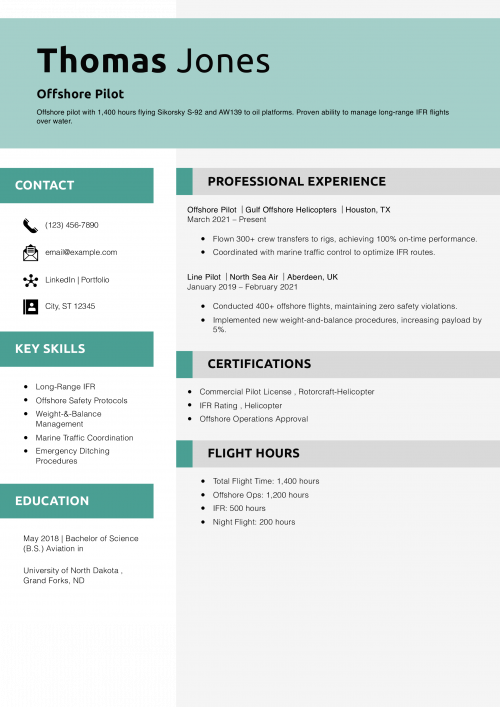 Offshore Pilot Resume Example