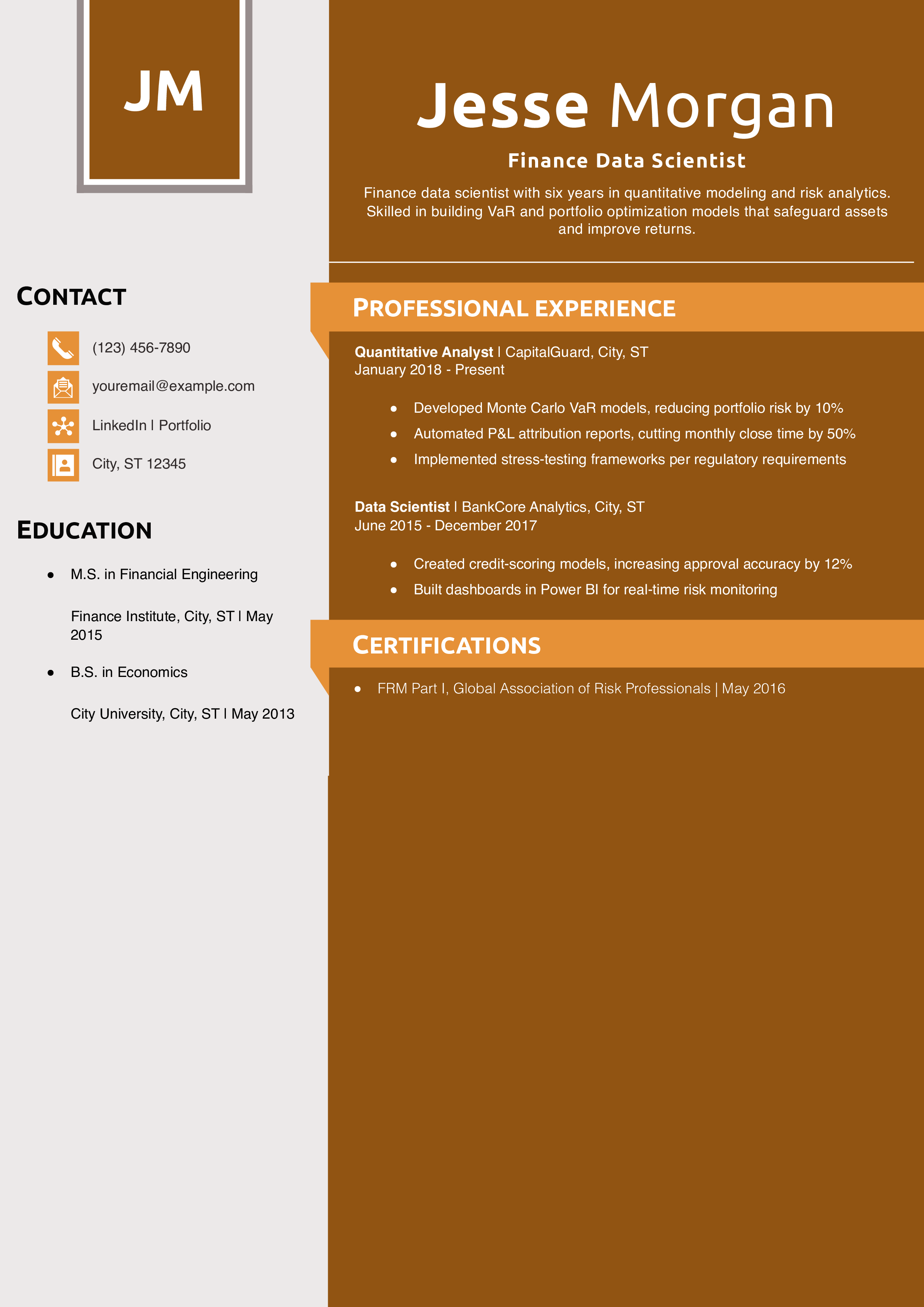 Finance Data Scientist Resume Example