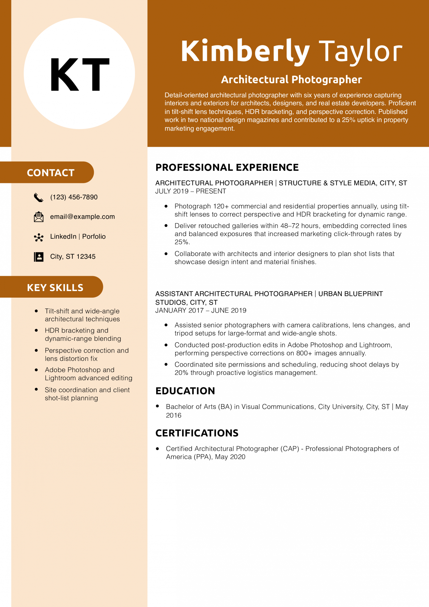 Architectural Photographer Resume Example