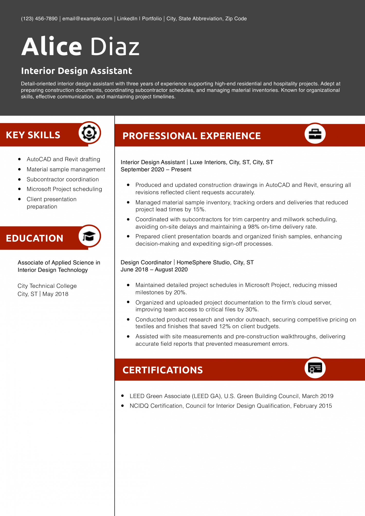 Interior Design Assistant Resume Example