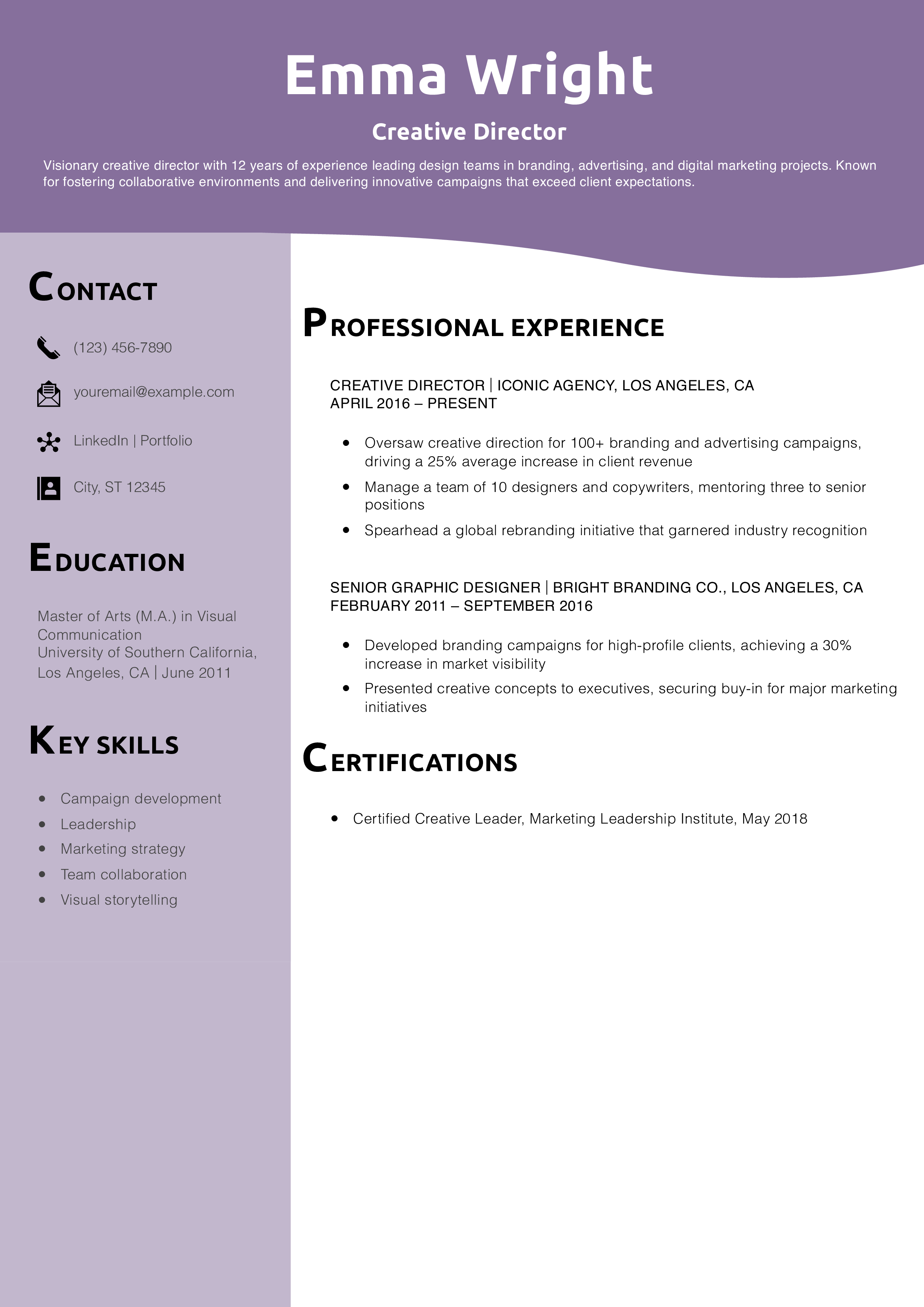Creative Director Resume Example