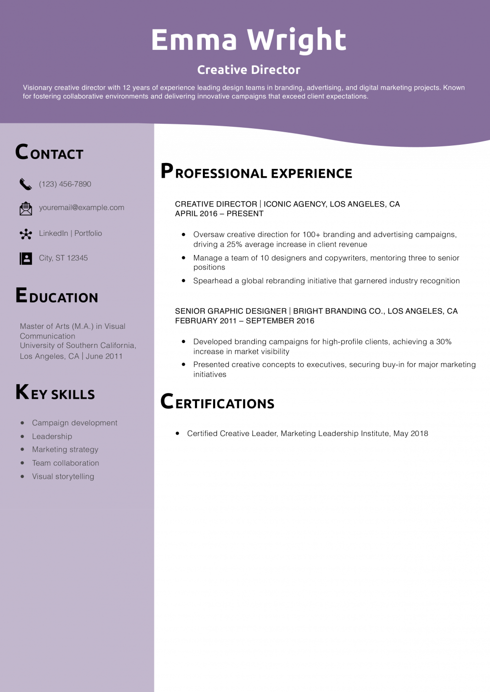 Creative Director Resume Example