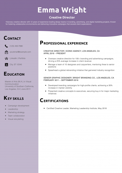 Creative Director Resume Example