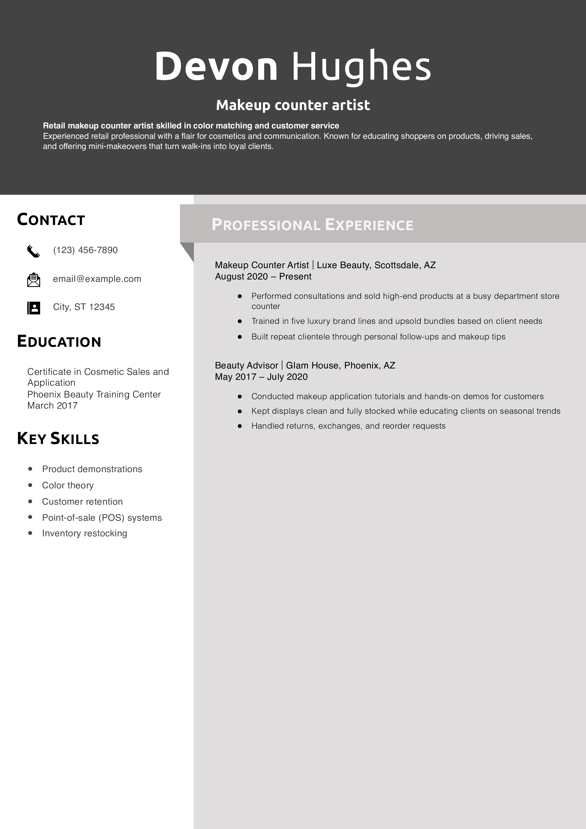 Makeup counter artist resume example