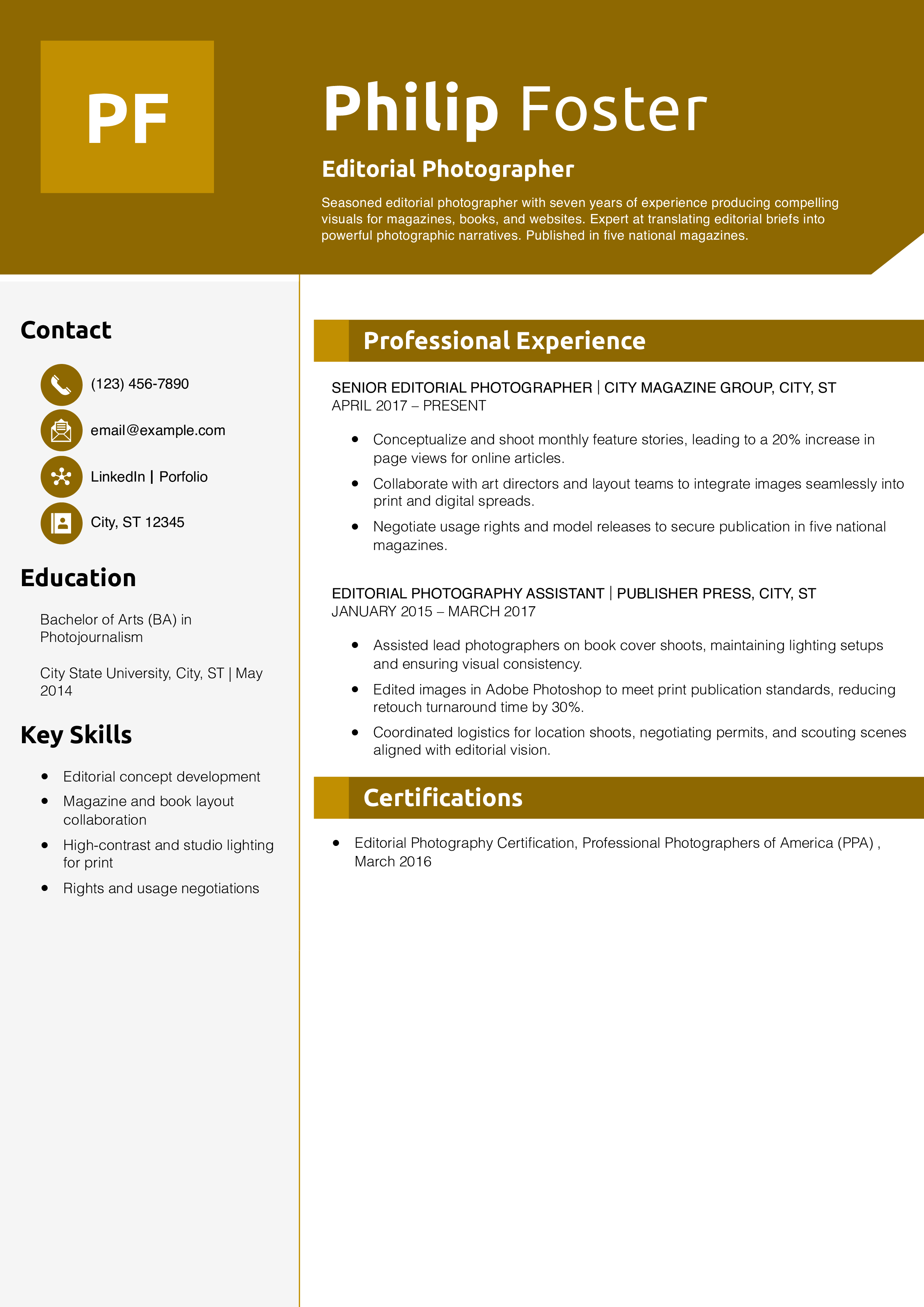 Editorial Photographer Resume Example