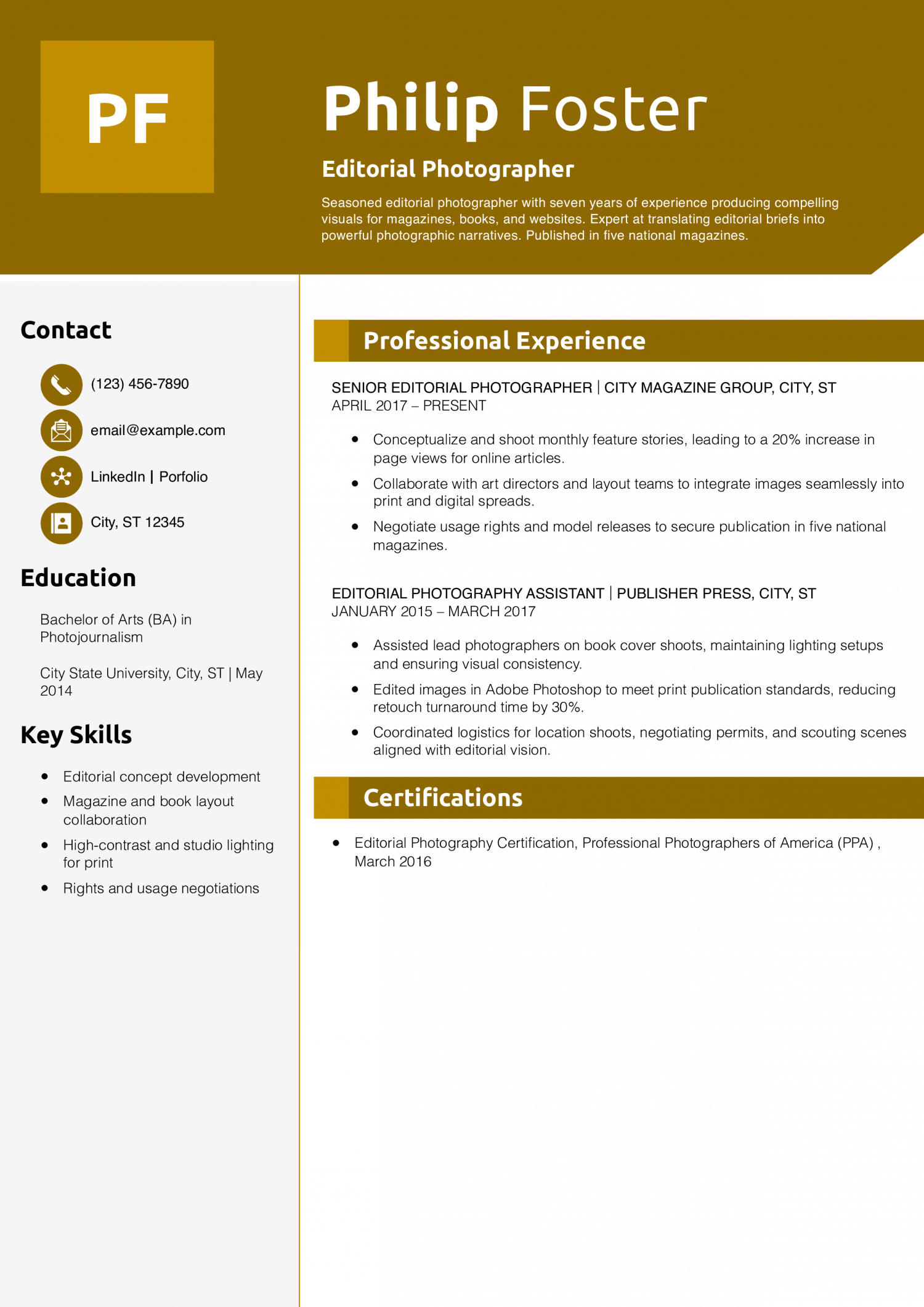 Editorial Photographer Resume Example