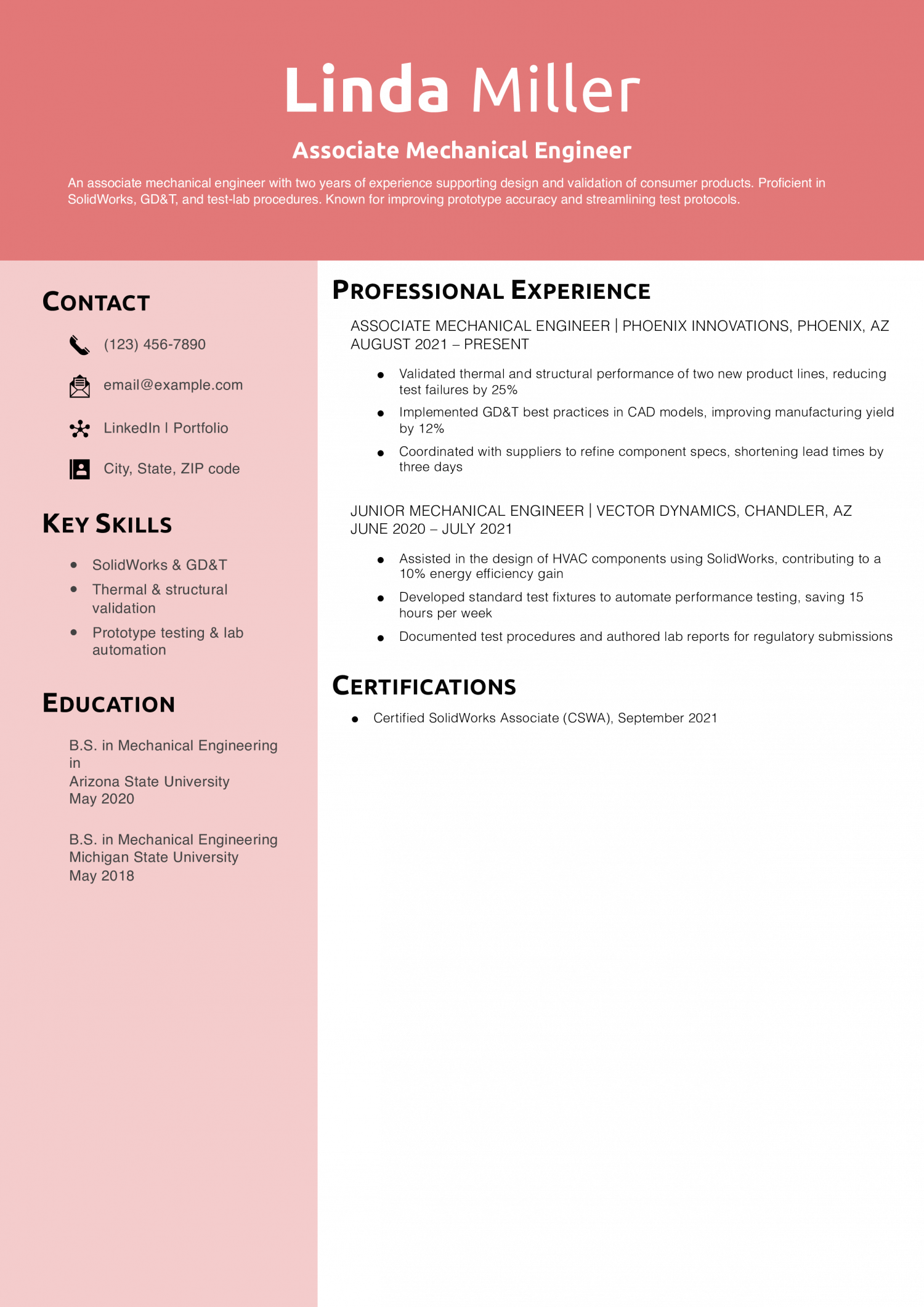 Associate Mechanical Engineer Resume Example