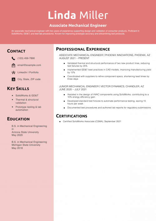 Associate Mechanical Engineer Resume Example