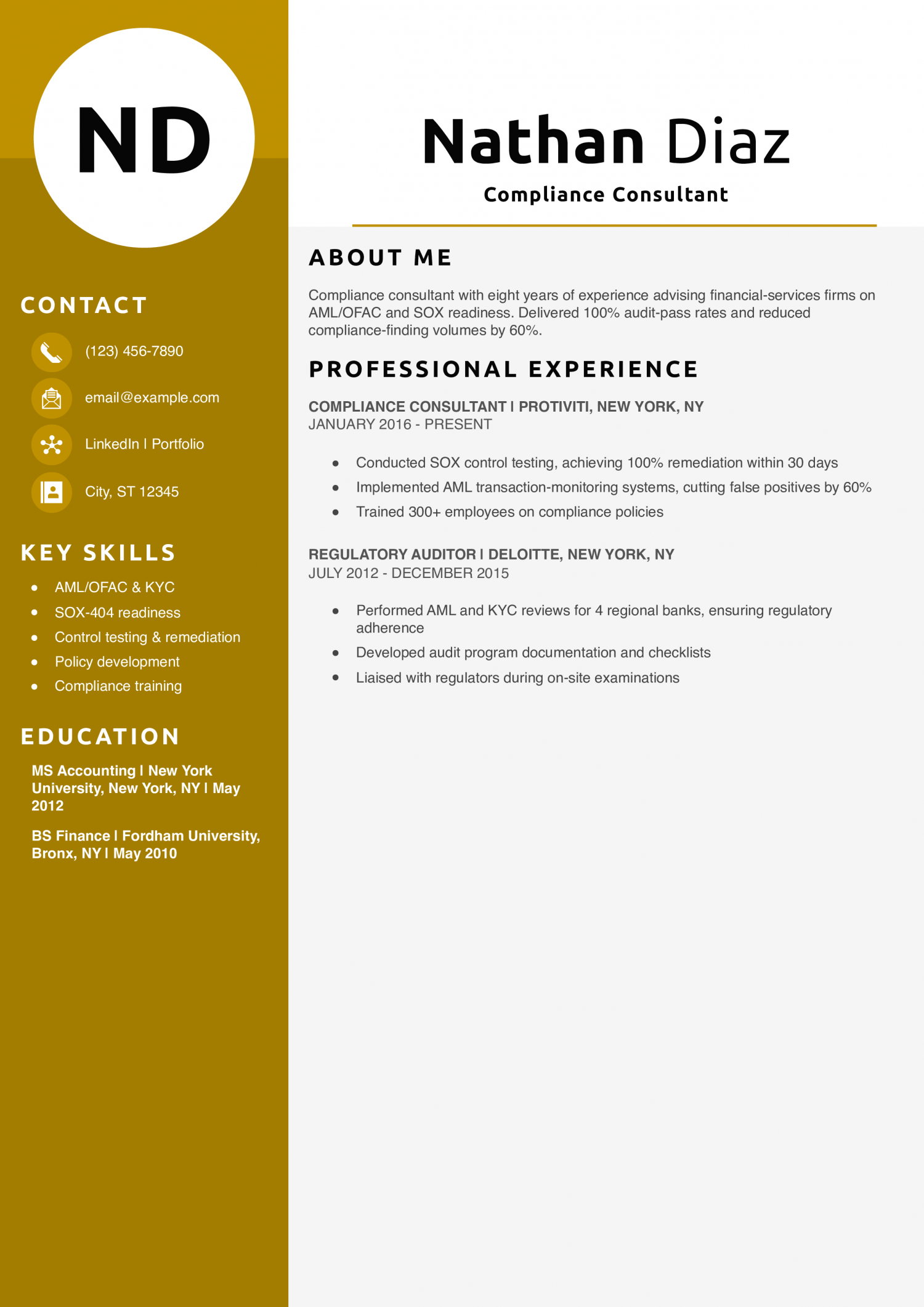 Compliance Consultant Resume Example