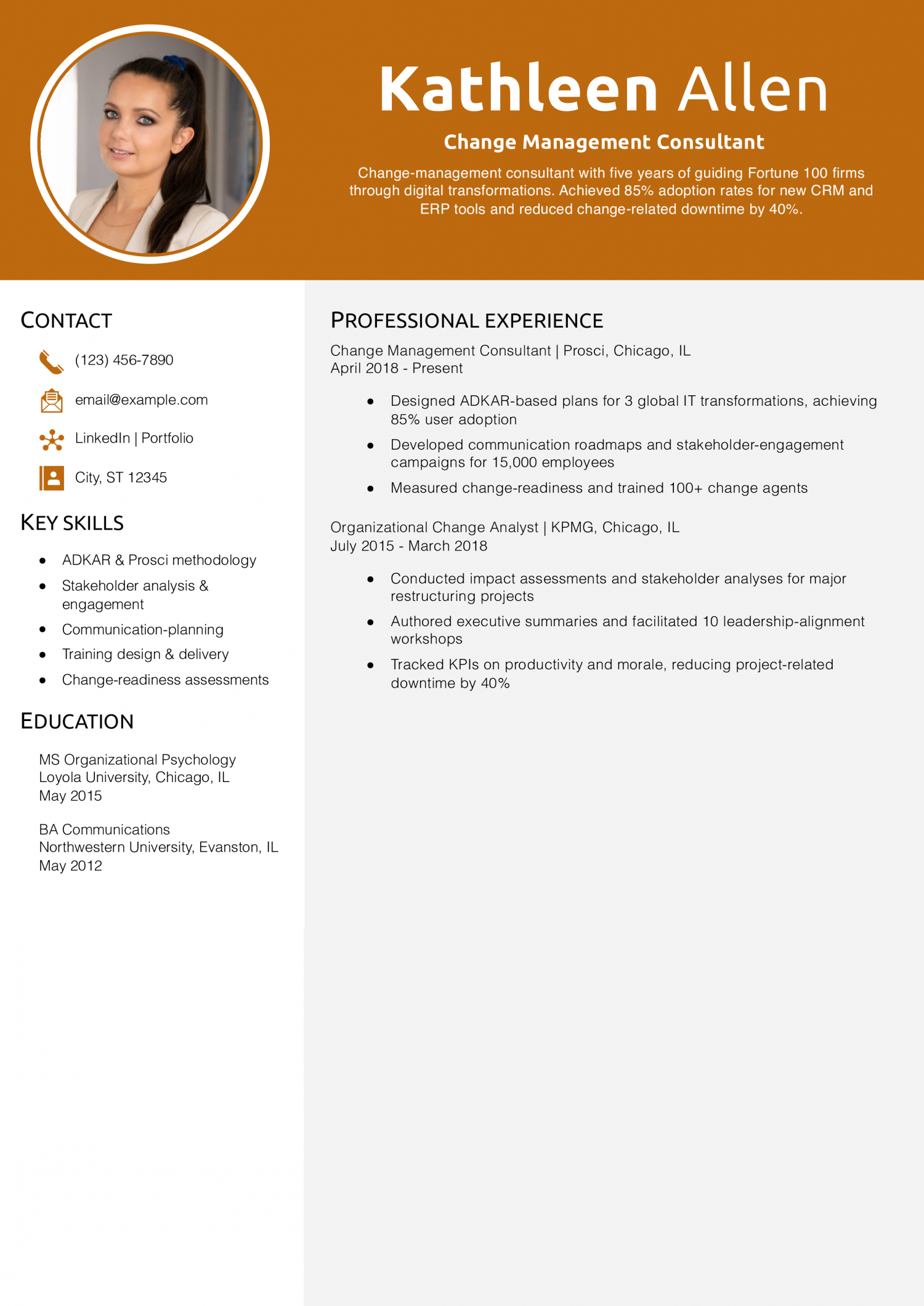 Change Management Consultant Resume Example