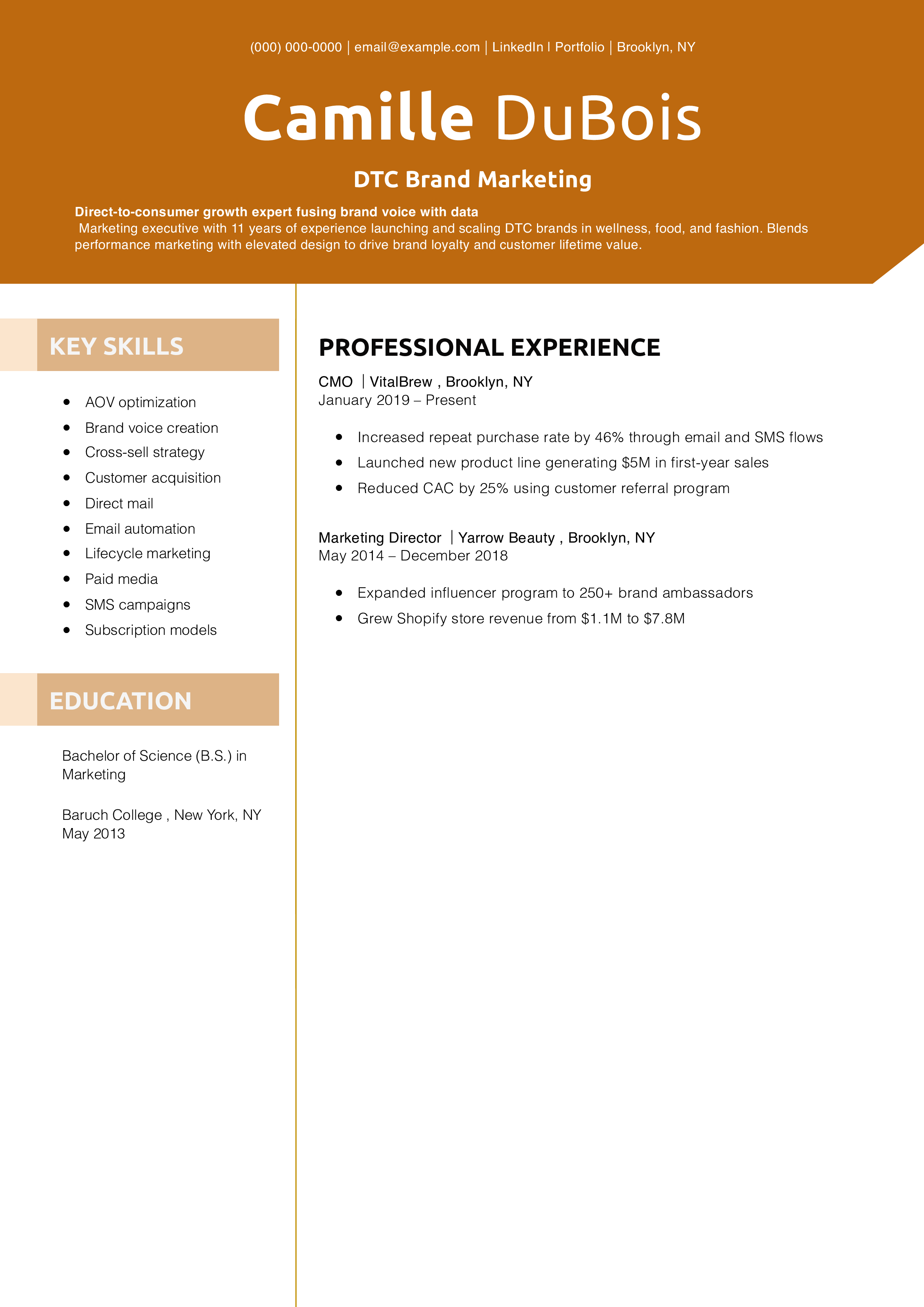 DTC Brand Marketing Resume