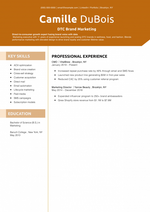 DTC Brand Marketing Resume 