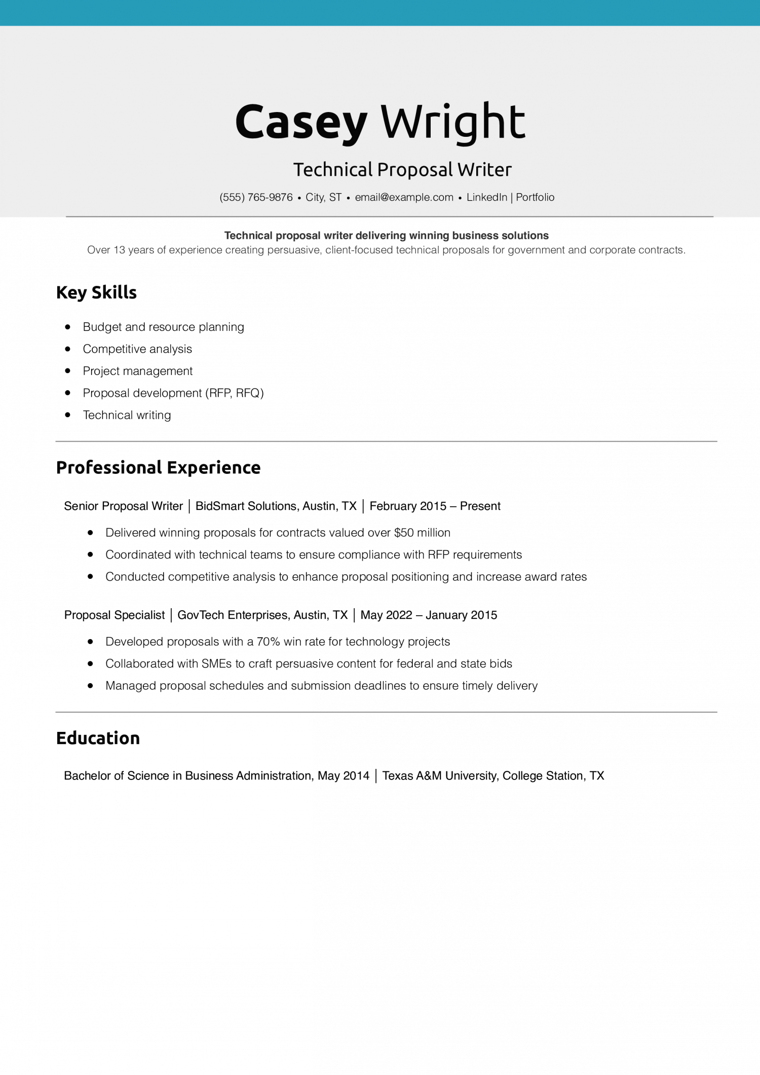 Technical Proposal Writer Resume