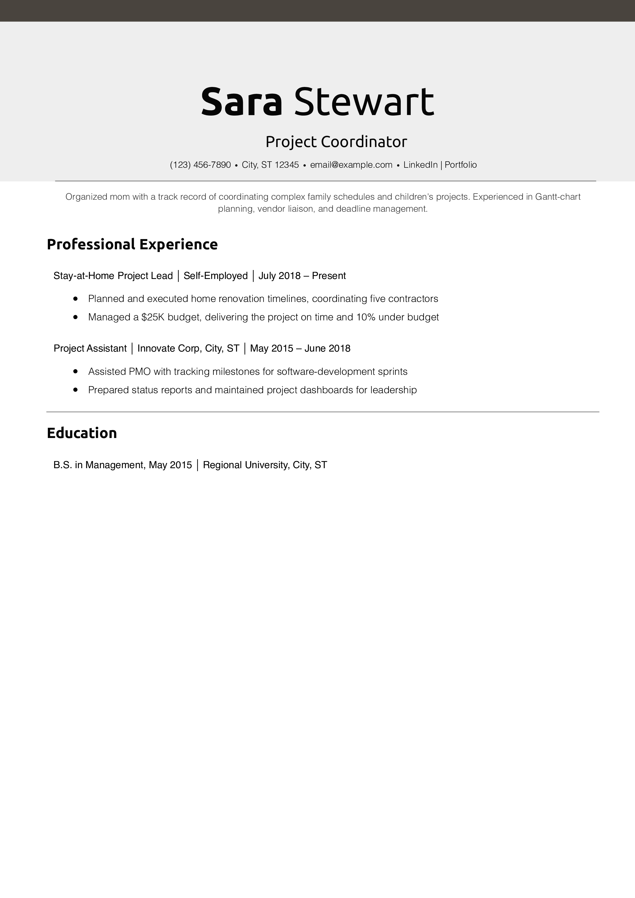 Project Coordinator Resume Example