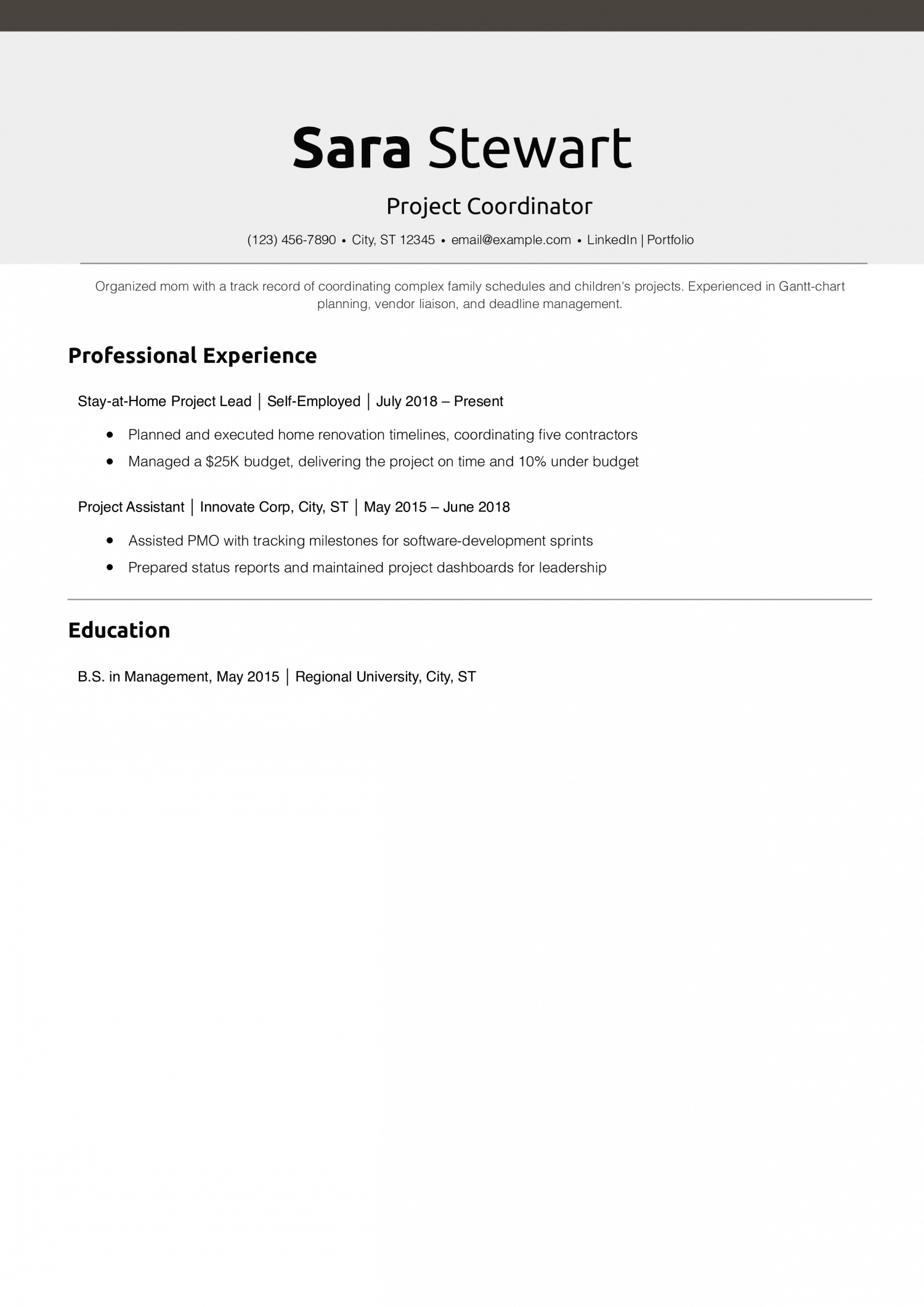 Project Coordinator Resume Example