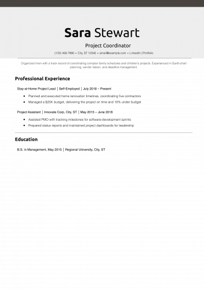 Project Coordinator Resume Example
