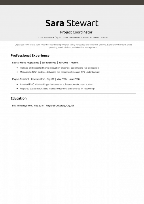 Project Coordinator Resume Example