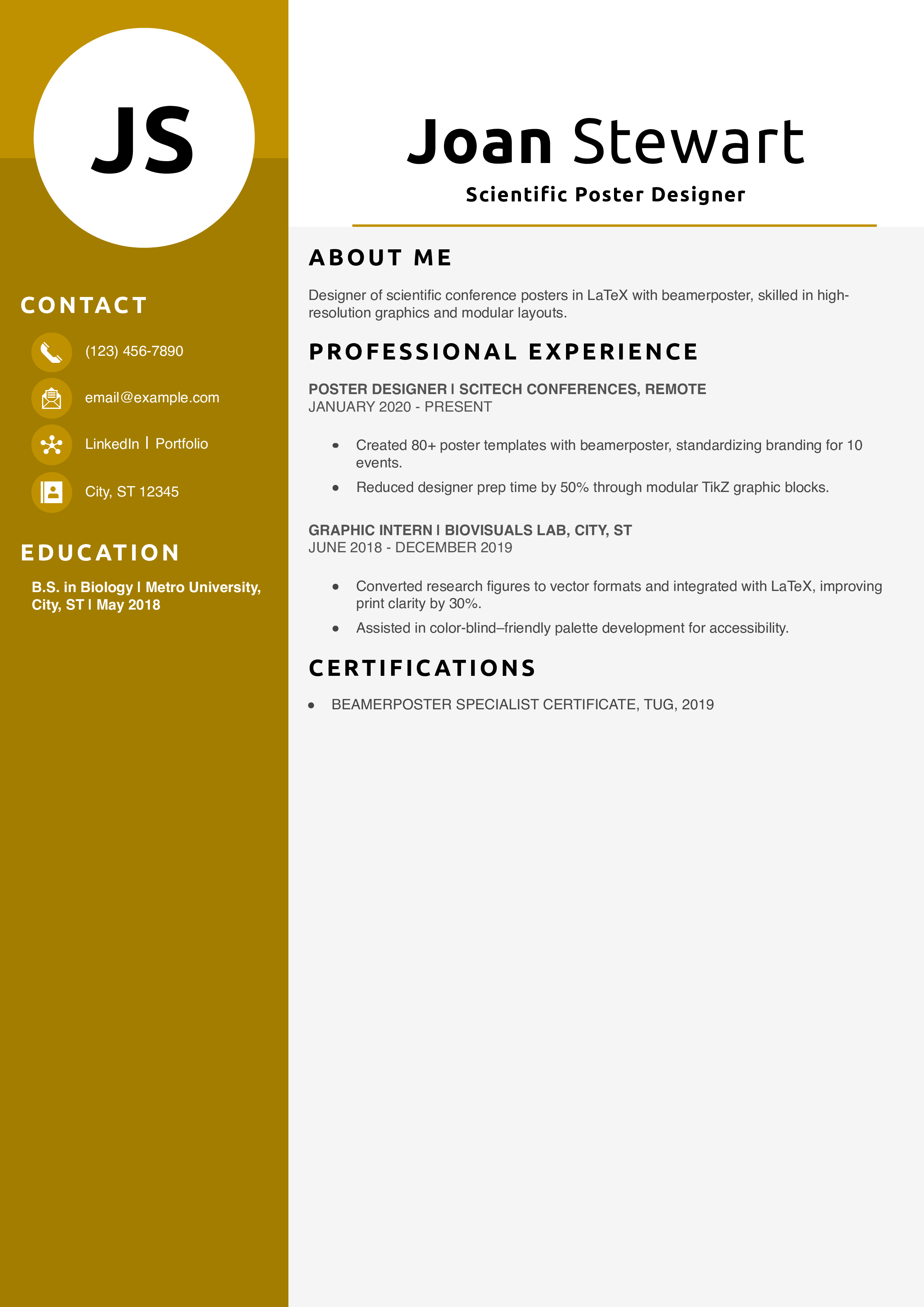 Scientific Poster Designer Resume Example