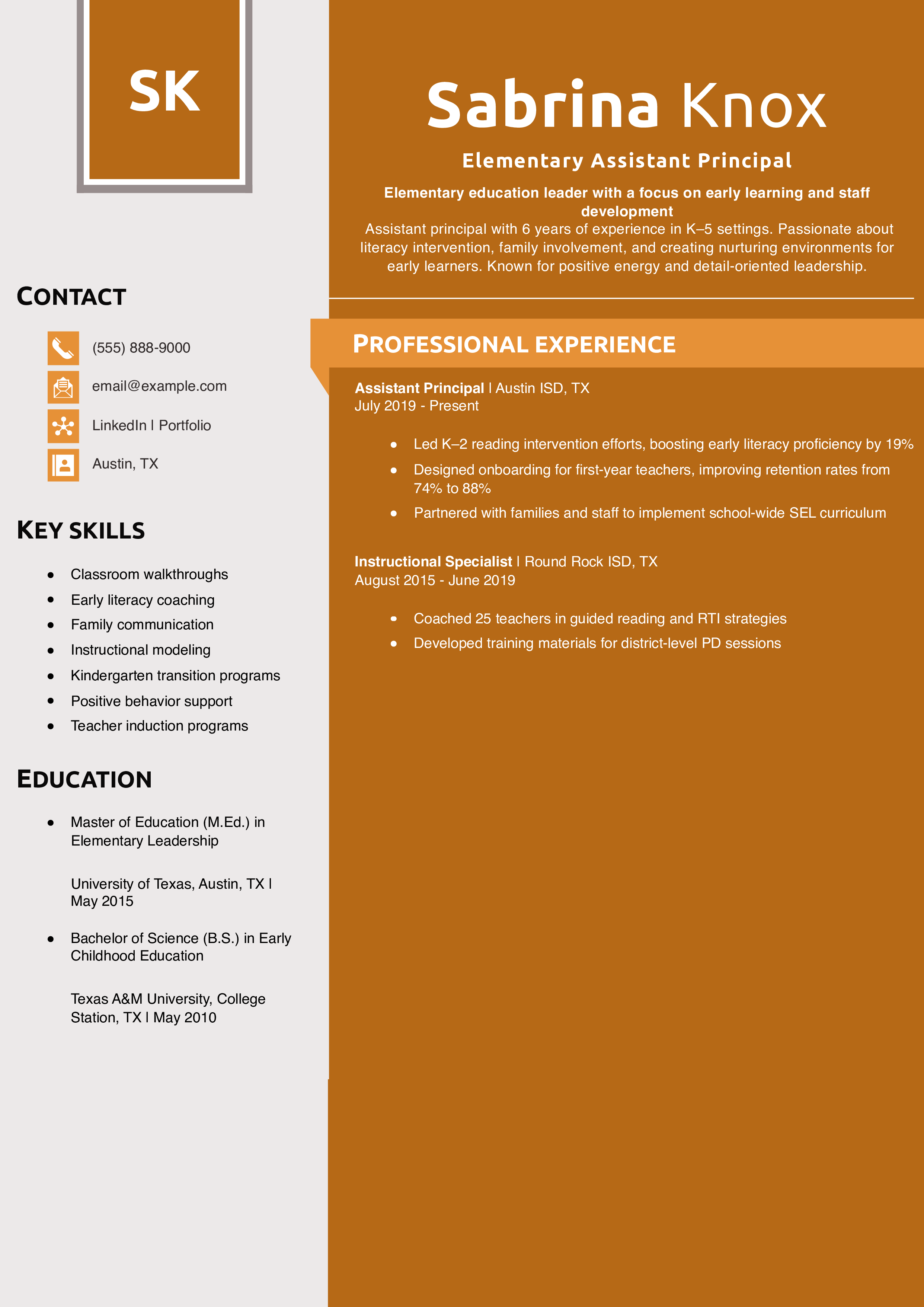 Elementary Assistant Principal Resume