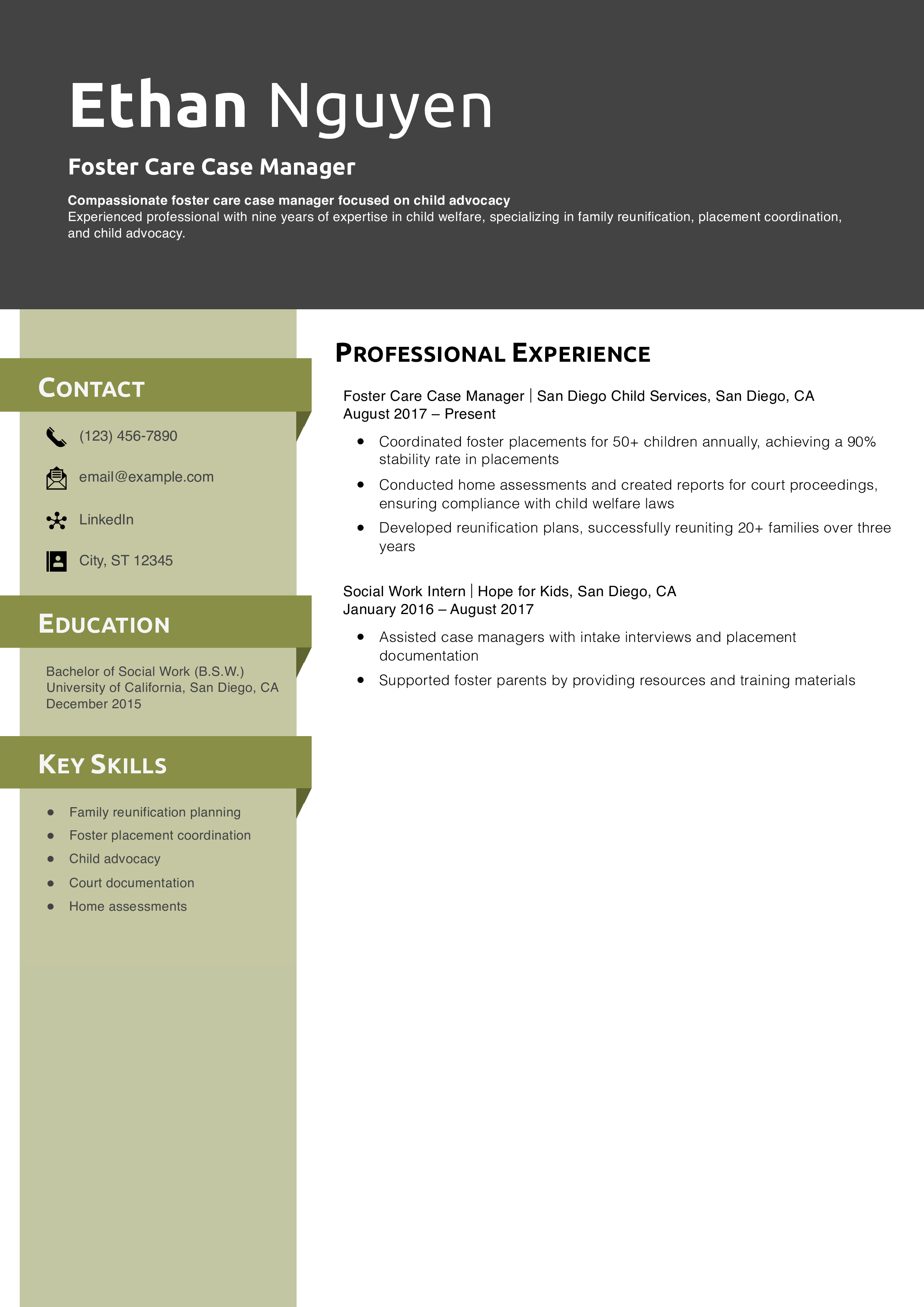 Foster Care Case Manager Resume Example