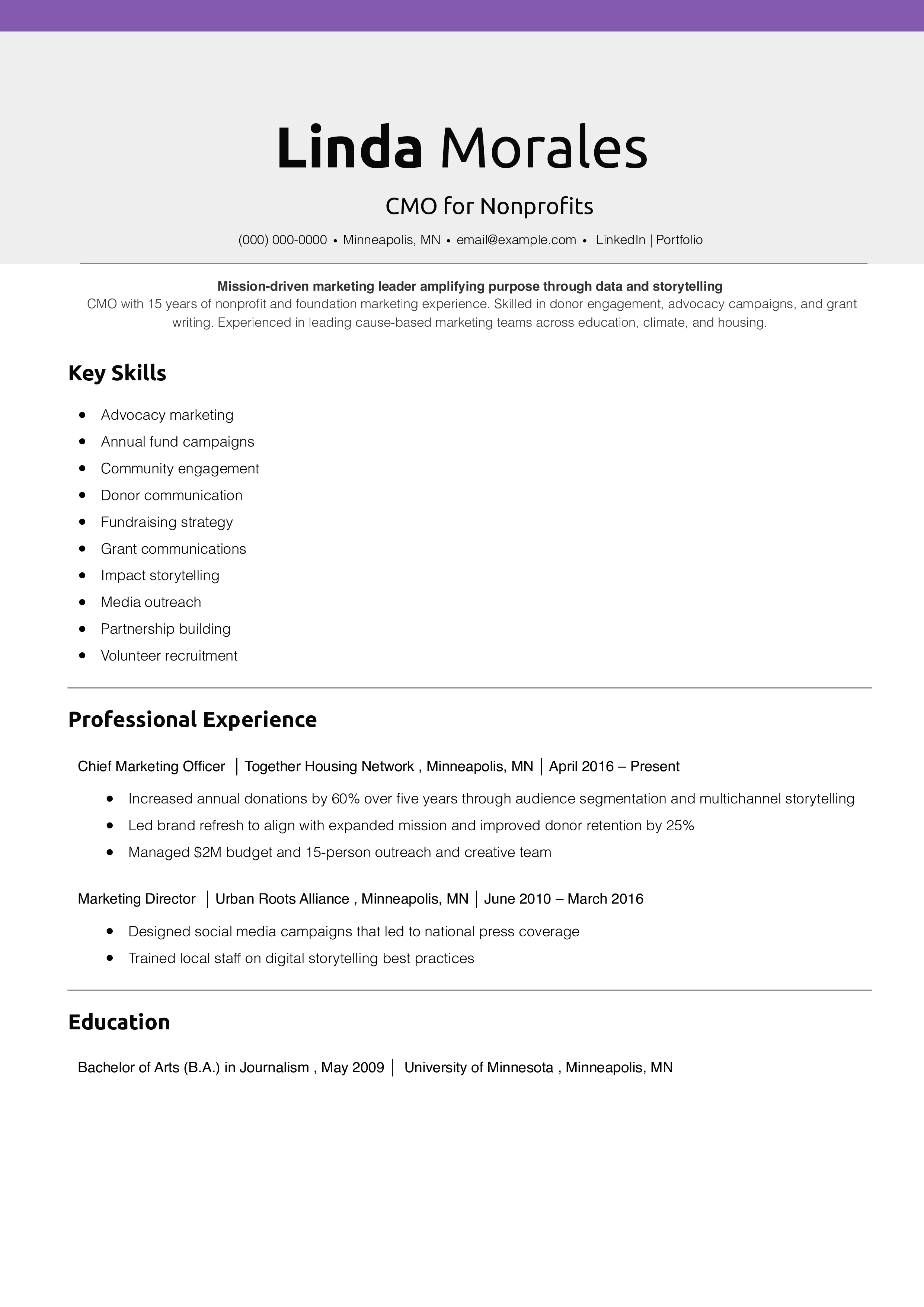 CMO for Nonprofits Resume
