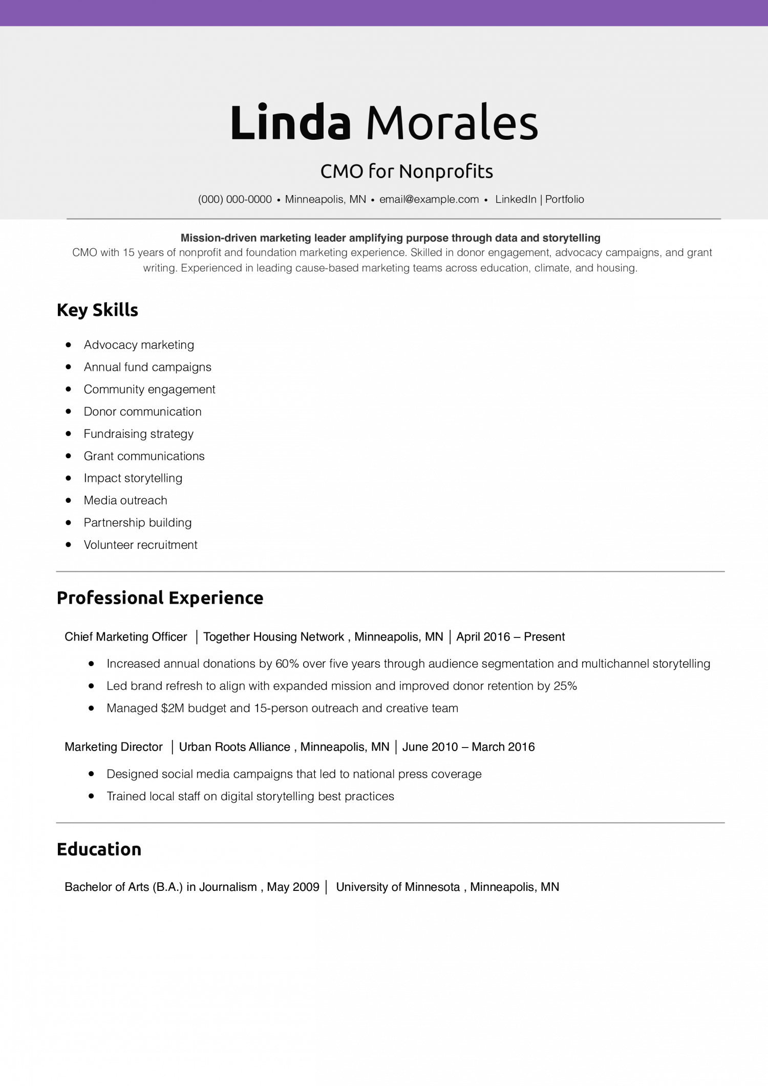 CMO for Nonprofits Resume
