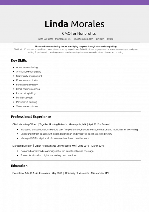 CMO for Nonprofits Resume 