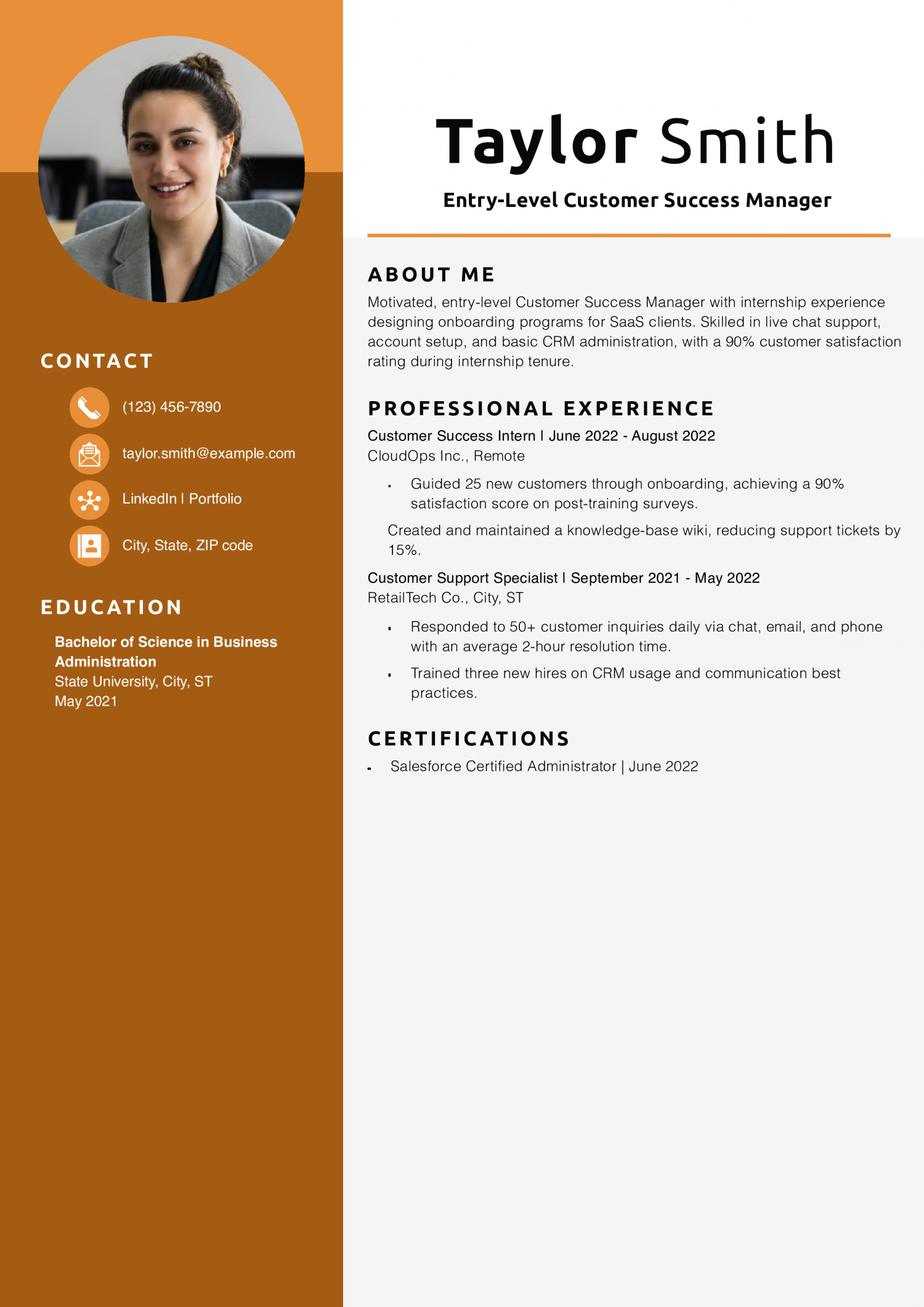 Entry-Level Customer Success Manager Resume Example