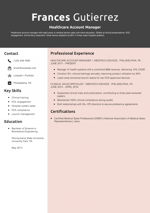  Healthcare Account Manager Resume Example