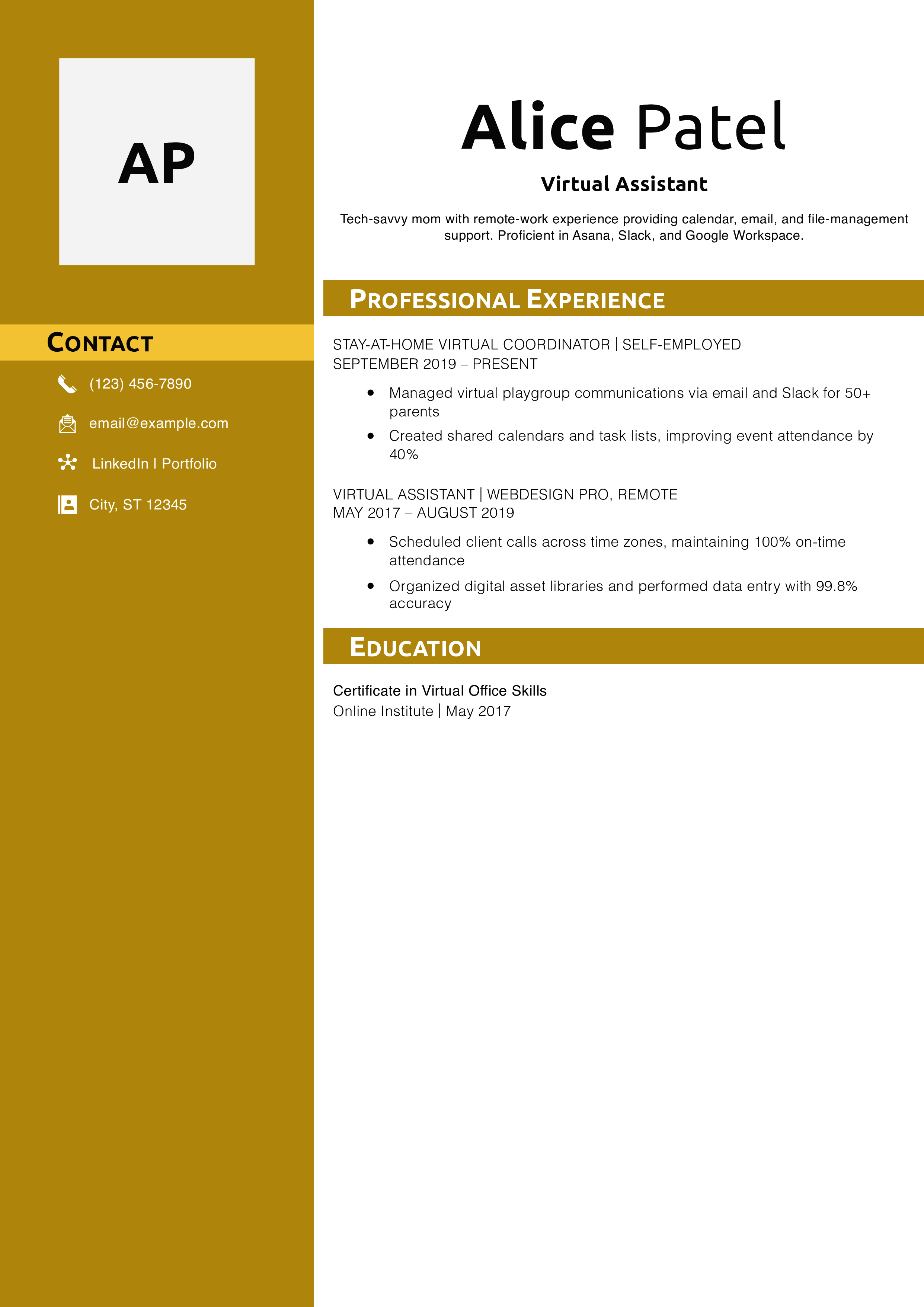 Virtual Assistant Resume Example