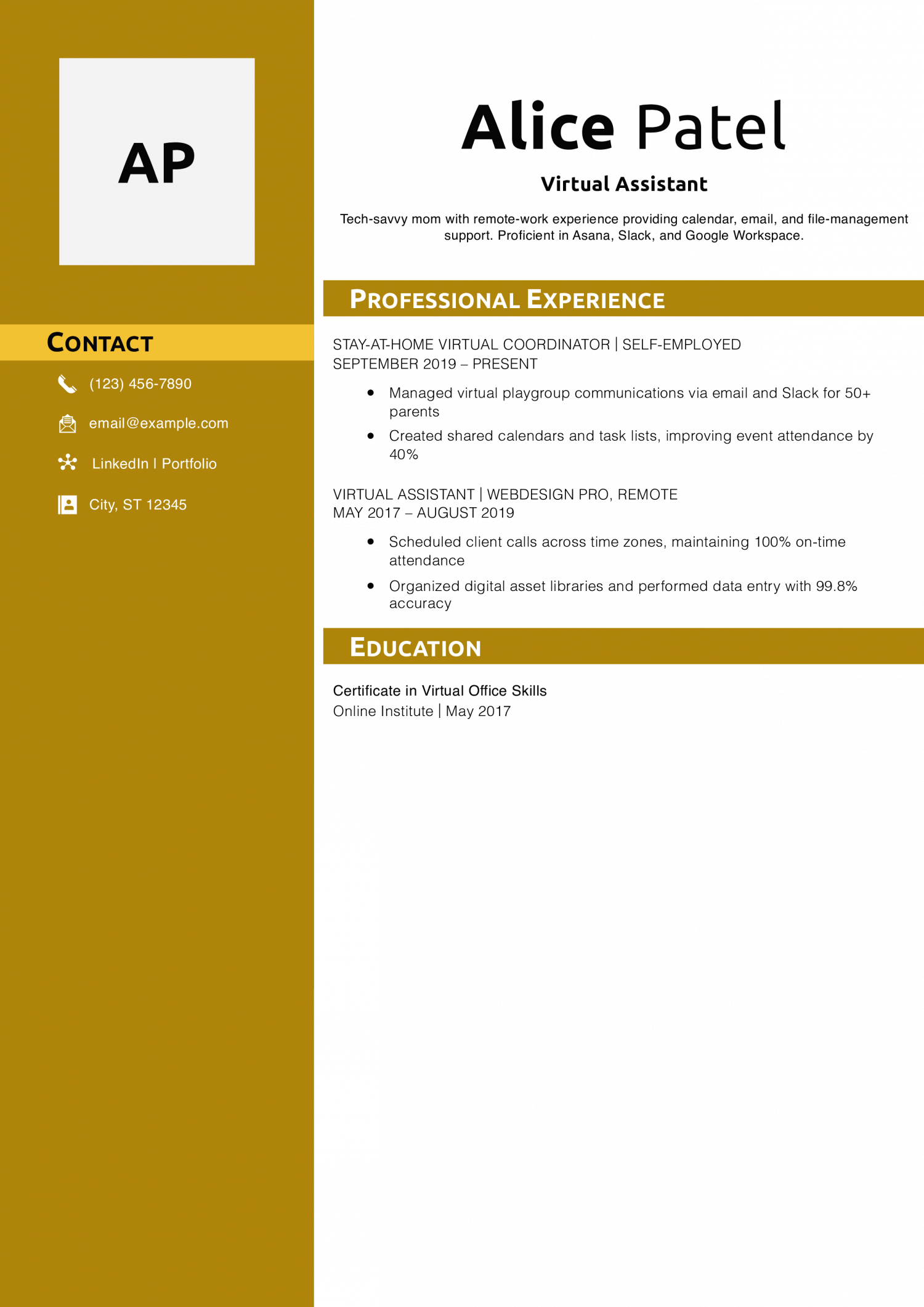 Virtual Assistant Resume Example