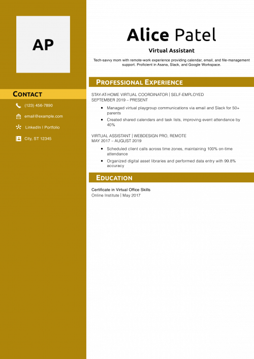 Virtual Assistant Resume Example