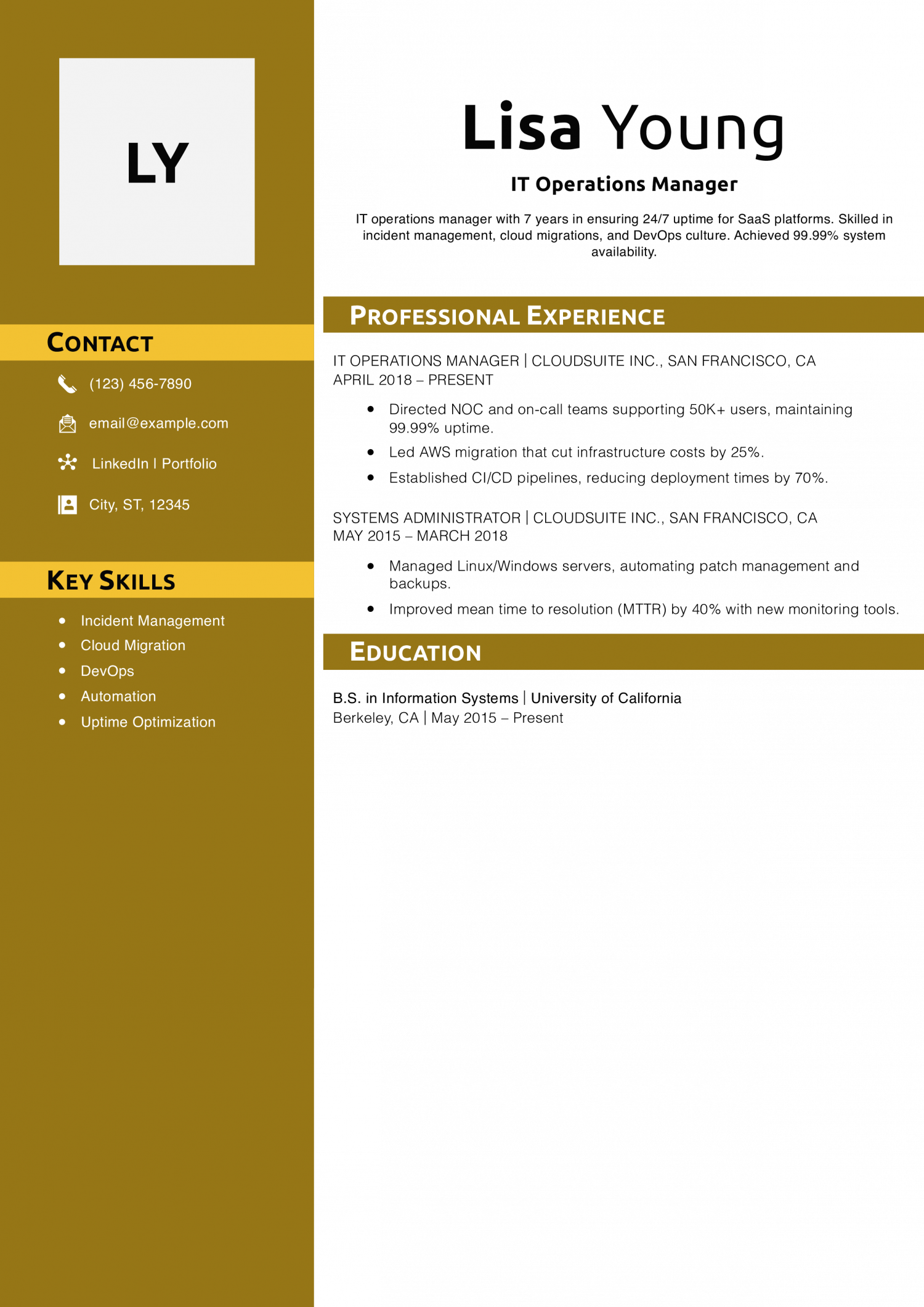 IT Operations Manager Resume Example