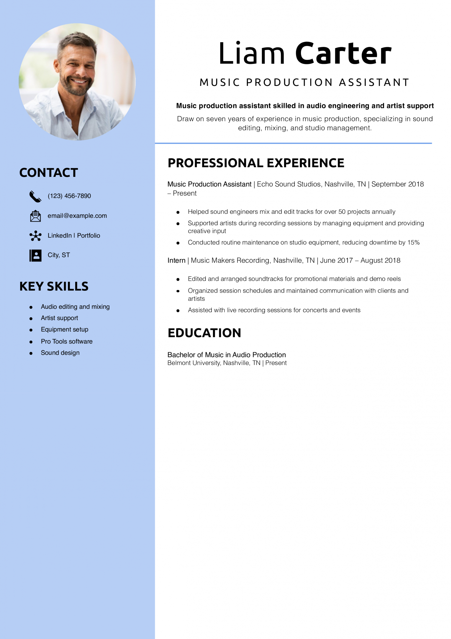 Music Production Assistant Resume