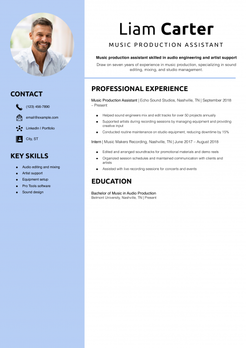 Music Production Assistant Resume