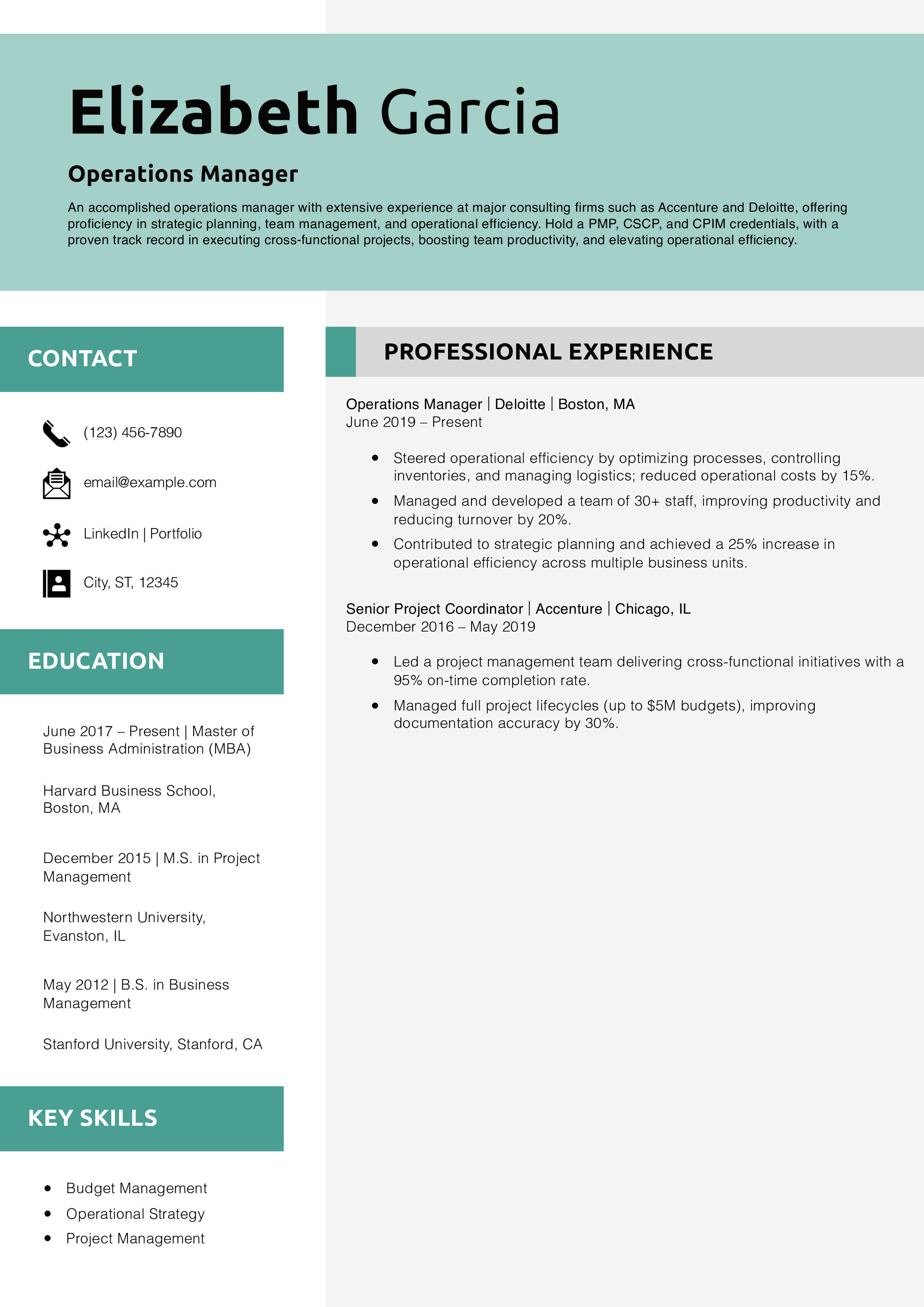 Operations Manager Resume Example