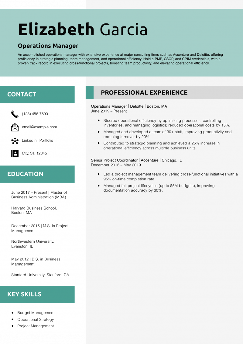 Operations Manager Resume Example
