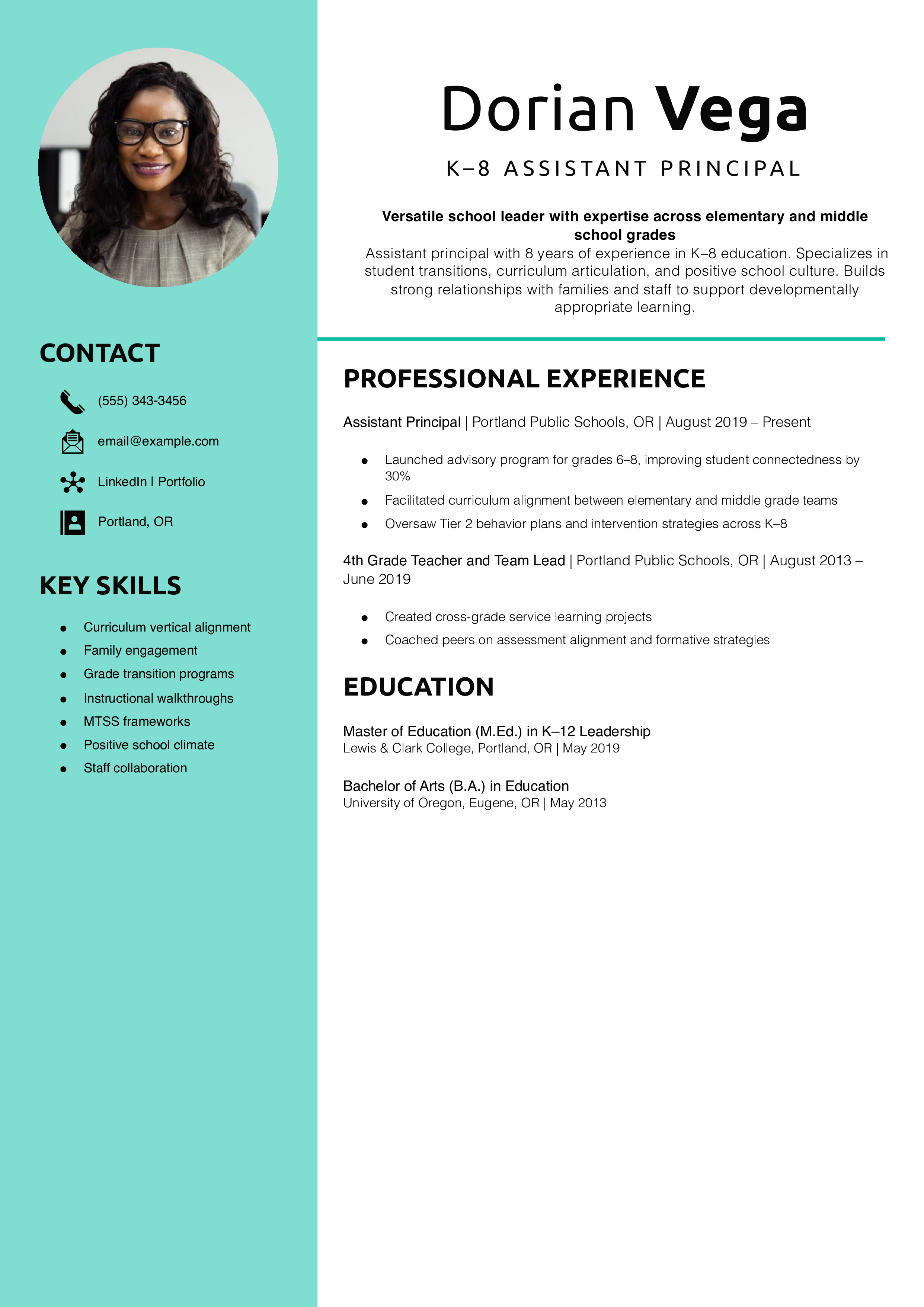 K–8 Assistant Principal Resume