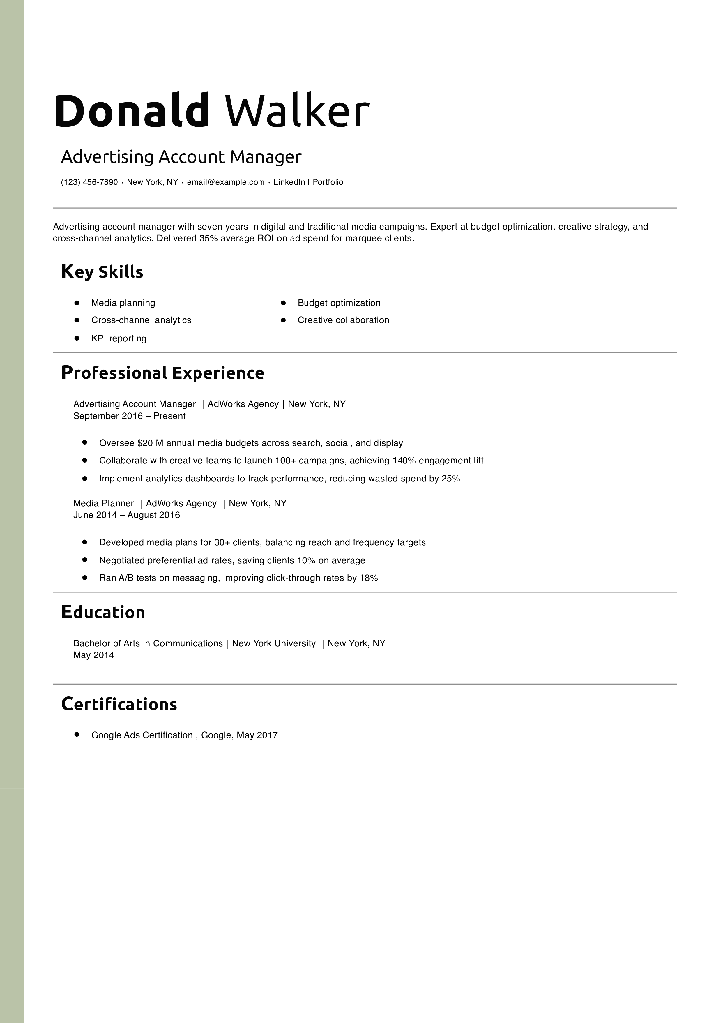 Advertising Account Manager Resume Example