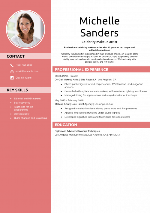Celebrity makeup artist resume example